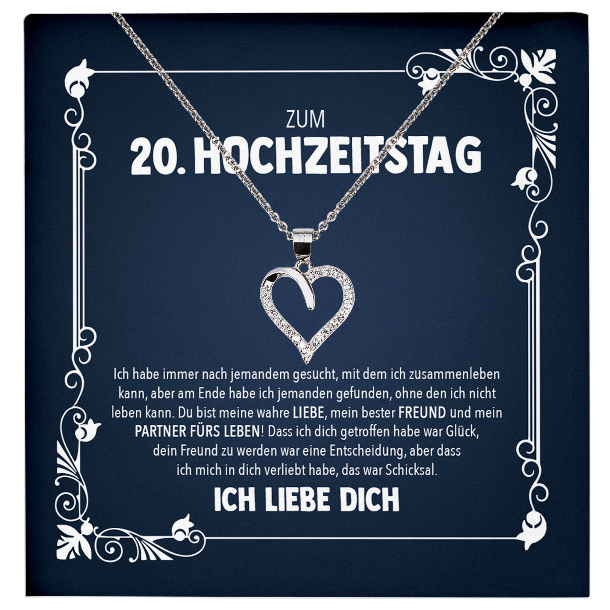 22Feels® Ehefrau Hochzeitstag Geschenk Ich Liebe Dich Frauen Schmuck Silber 925/000 Herz Halskette Damen Collier mit 23 Zirkonia Steinen-Schmuck mit Botschaftskarte - Herz21-22Feels
