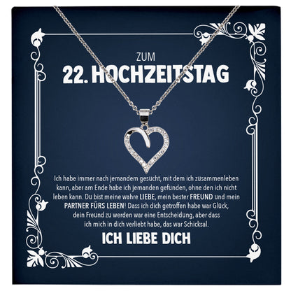 22Feels® Ehefrau Hochzeitstag Geschenk Ich Liebe Dich Frauen Schmuck Silber 925/000 Herz Halskette Damen Collier mit 23 Zirkonia Steinen-Schmuck mit Botschaftskarte - Herz21-22Feels