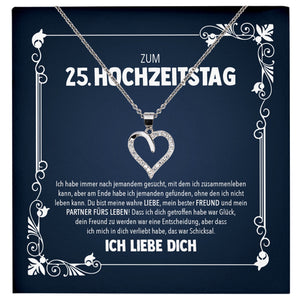 22Feels® Ehefrau Hochzeitstag Geschenk Ich Liebe Dich Frauen Schmuck Silber 925/000 Herz Halskette Damen Collier mit 23 Zirkonia Steinen-Schmuck mit Botschaftskarte - Herz21-22Feels