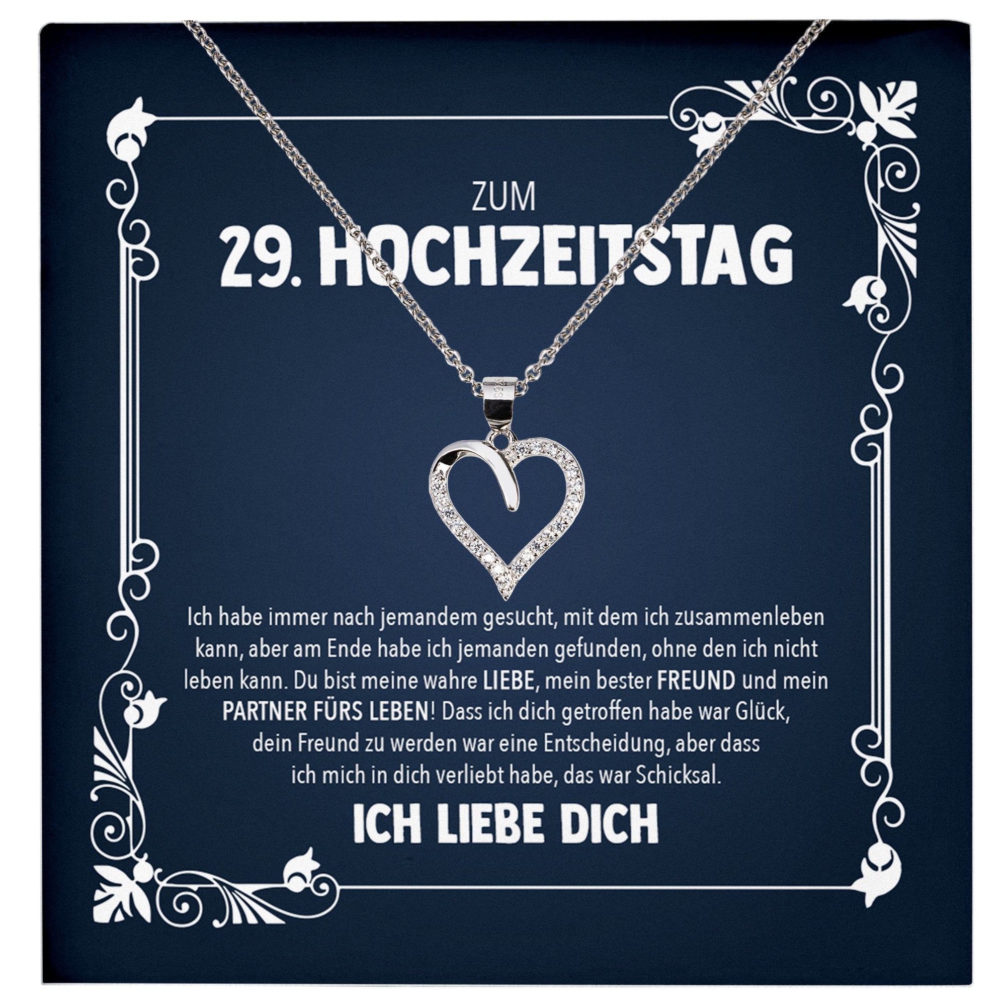 22Feels® Ehefrau Hochzeitstag Geschenk Ich Liebe Dich Frauen Schmuck Silber 925/000 Herz Halskette Damen Collier mit 23 Zirkonia Steinen-Schmuck mit Botschaftskarte - Herz21-22Feels