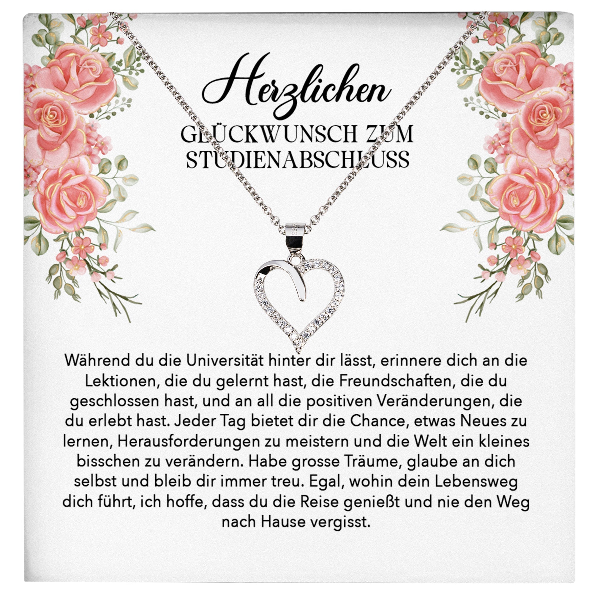 22Feels® Studienabschluss Geschenk Silber 925 Herz Halskette mit Karte Uni Studentin Glückwunsch Frauen Schmuck Bachelor Master Doktortitel Absolvia-Schmuck mit Botschaftskarte - Herz21-22Feels
