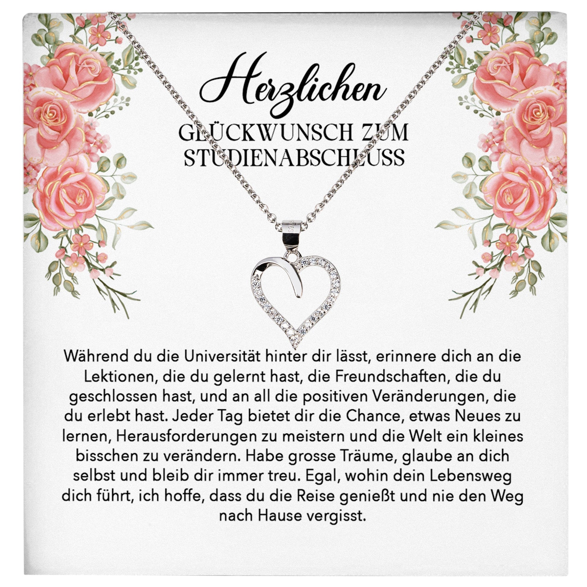 22Feels® Studienabschluss Geschenk Silber 925 Herz Halskette mit Karte Uni Studentin Glückwunsch Frauen Schmuck Bachelor Master Doktortitel Absolvia-Schmuck mit Botschaftskarte - Herz21-22Feels
