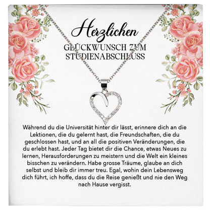 22Feels® Studienabschluss Geschenk Silber 925 Herz Halskette mit Karte Uni Studentin Glückwunsch Frauen Schmuck Bachelor Master Doktortitel Absolvia-Schmuck mit Botschaftskarte - Herz21-22Feels