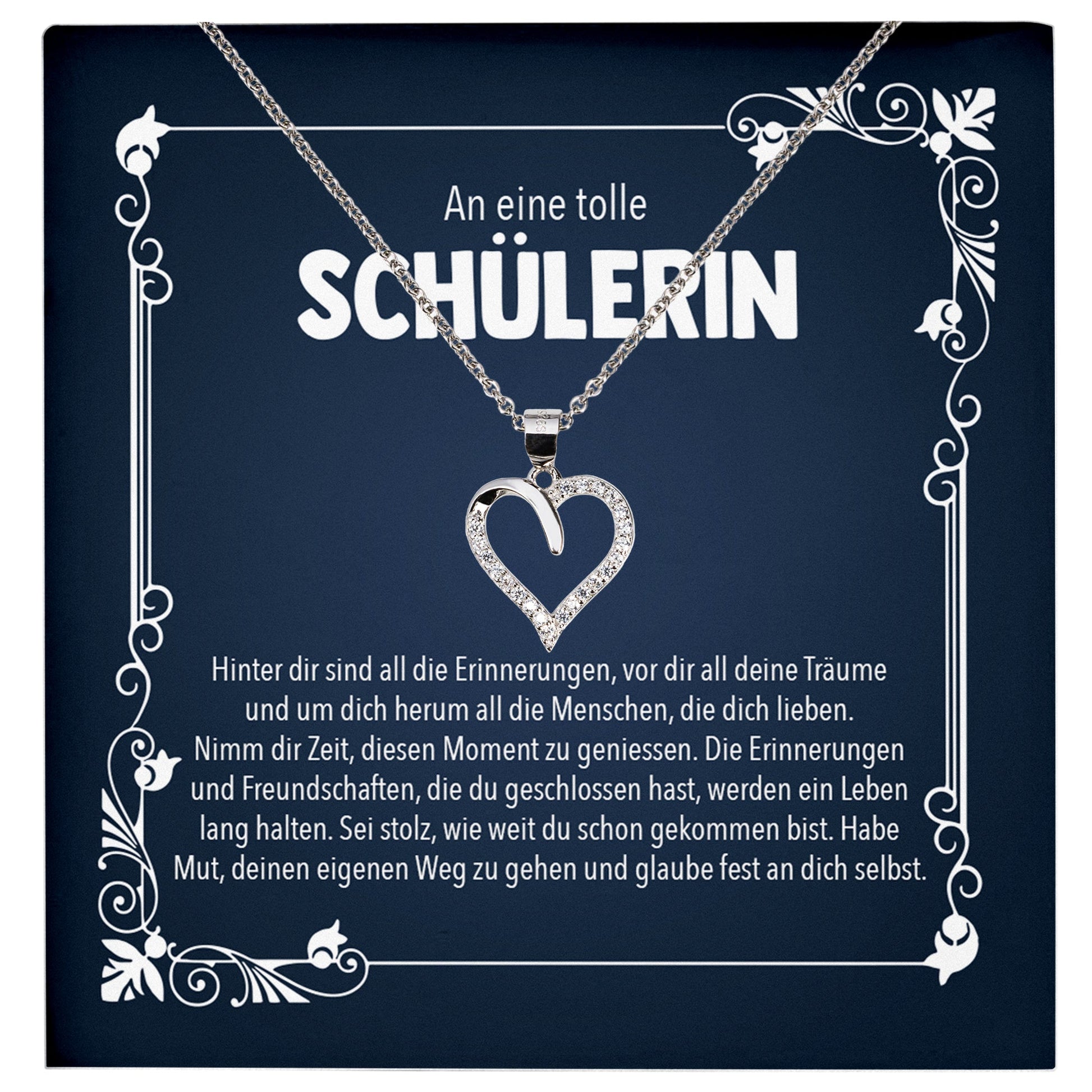 22Feels® Schulabschluss Geschenk Mädchen Silber 925 Herz Halskette mit Karte Abiturientin Glückwunsch Frauen Schmuck Realschule Gymnasium-Schmuck mit Botschaftskarte - Herz21-22Feels
