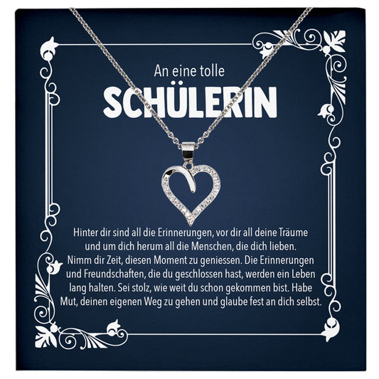 22Feels® Schulabschluss Geschenk Mädchen Silber 925 Herz Halskette mit Karte Abiturientin Glückwunsch Frauen Schmuck Realschule Gymnasium-Schmuck mit Botschaftskarte - Herz21-22Feels