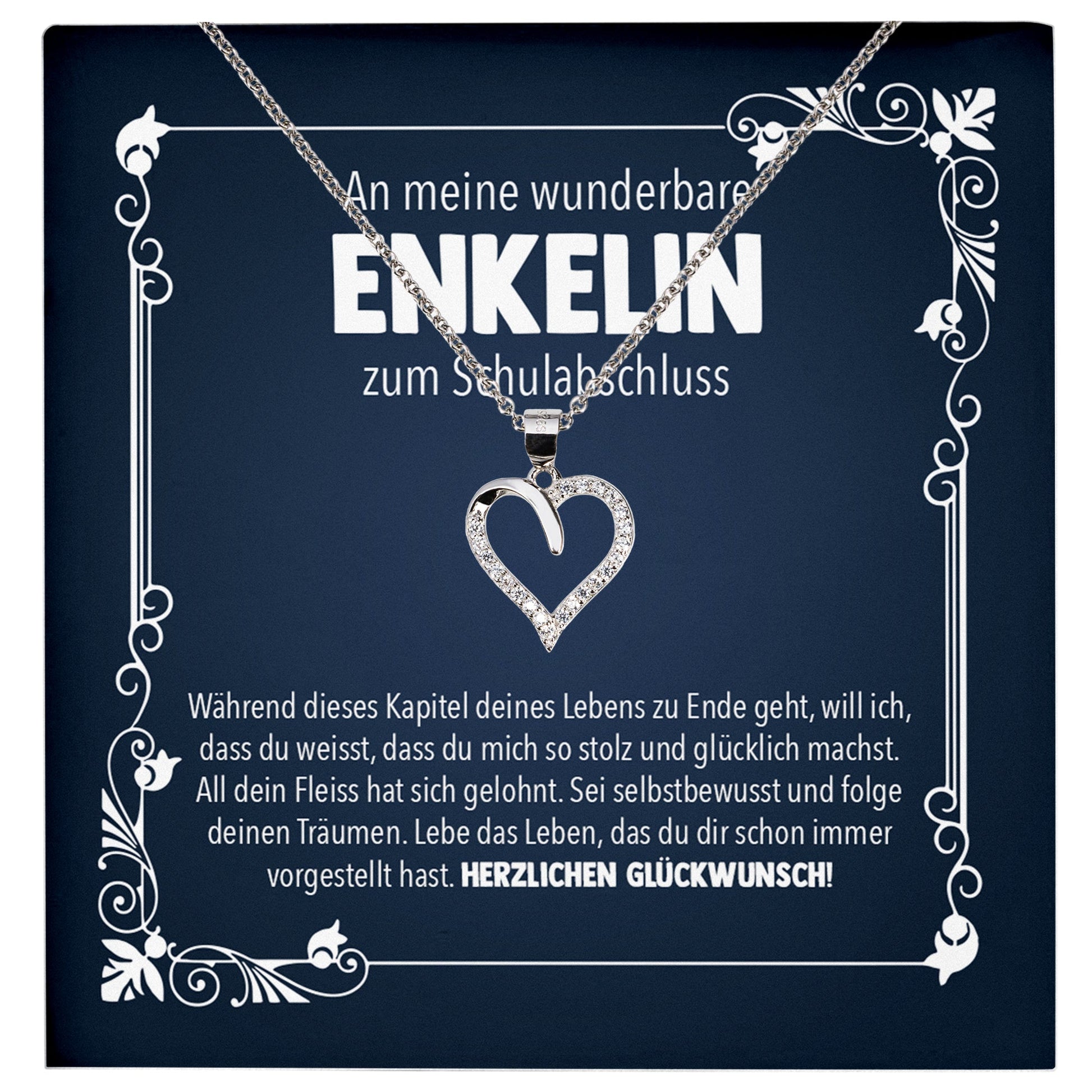 22Feels® Meine Enkelin Schulabschluss Geschenk Mädchen Silber 925 Herz Halskette Karte Abiturientin Glückwunsch Frauen Schmuck Realschule Gymnasium-Schmuck mit Botschaftskarte - Herz21-22Feels