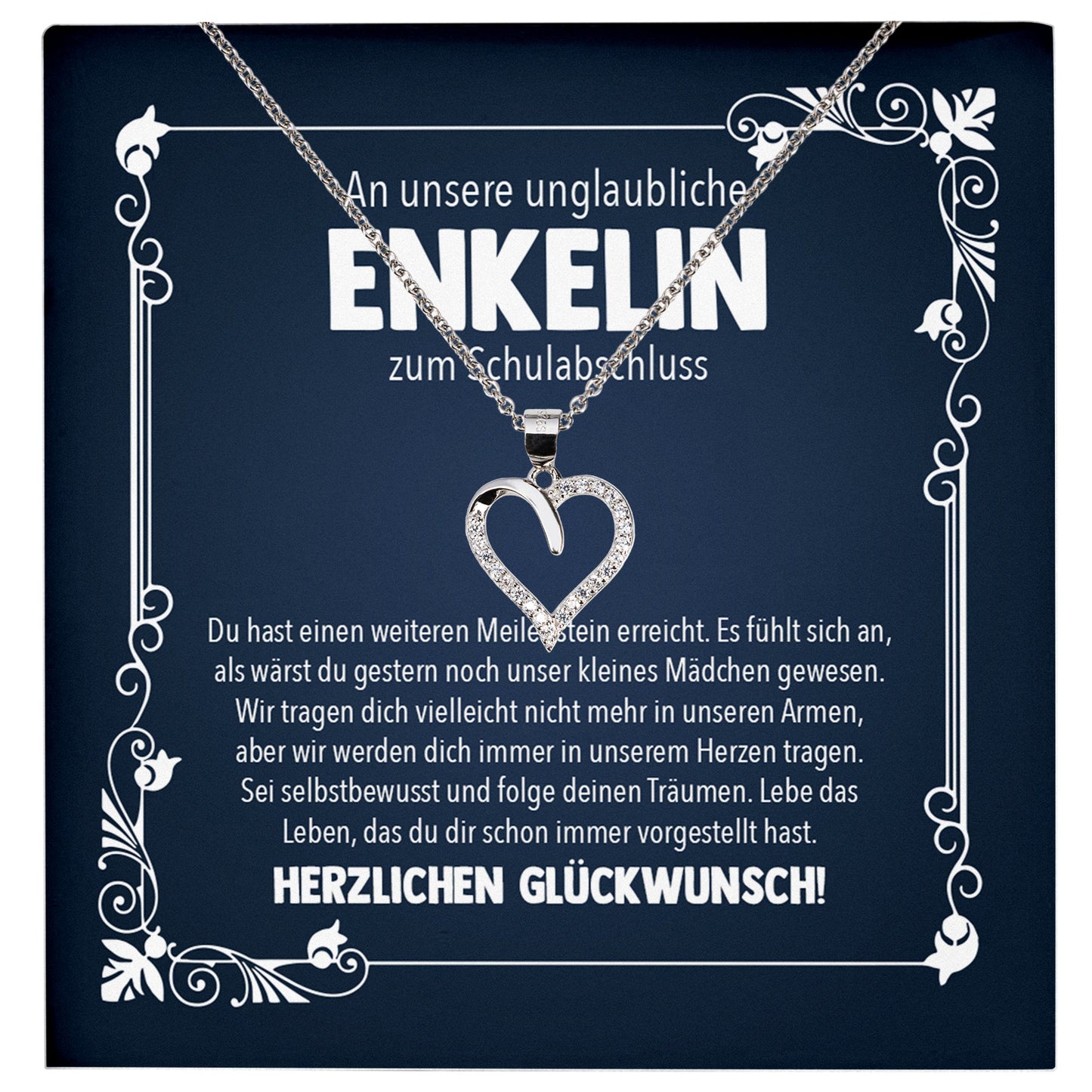 22Feels® Unsere Enkelin Schulabschluss Geschenk Mädchen Silber 925 Herz Halskette Karte Abiturientin Glückwunsch Frauen Schmuck Realschule Gymnasium-Schmuck mit Botschaftskarte - Herz21-22Feels