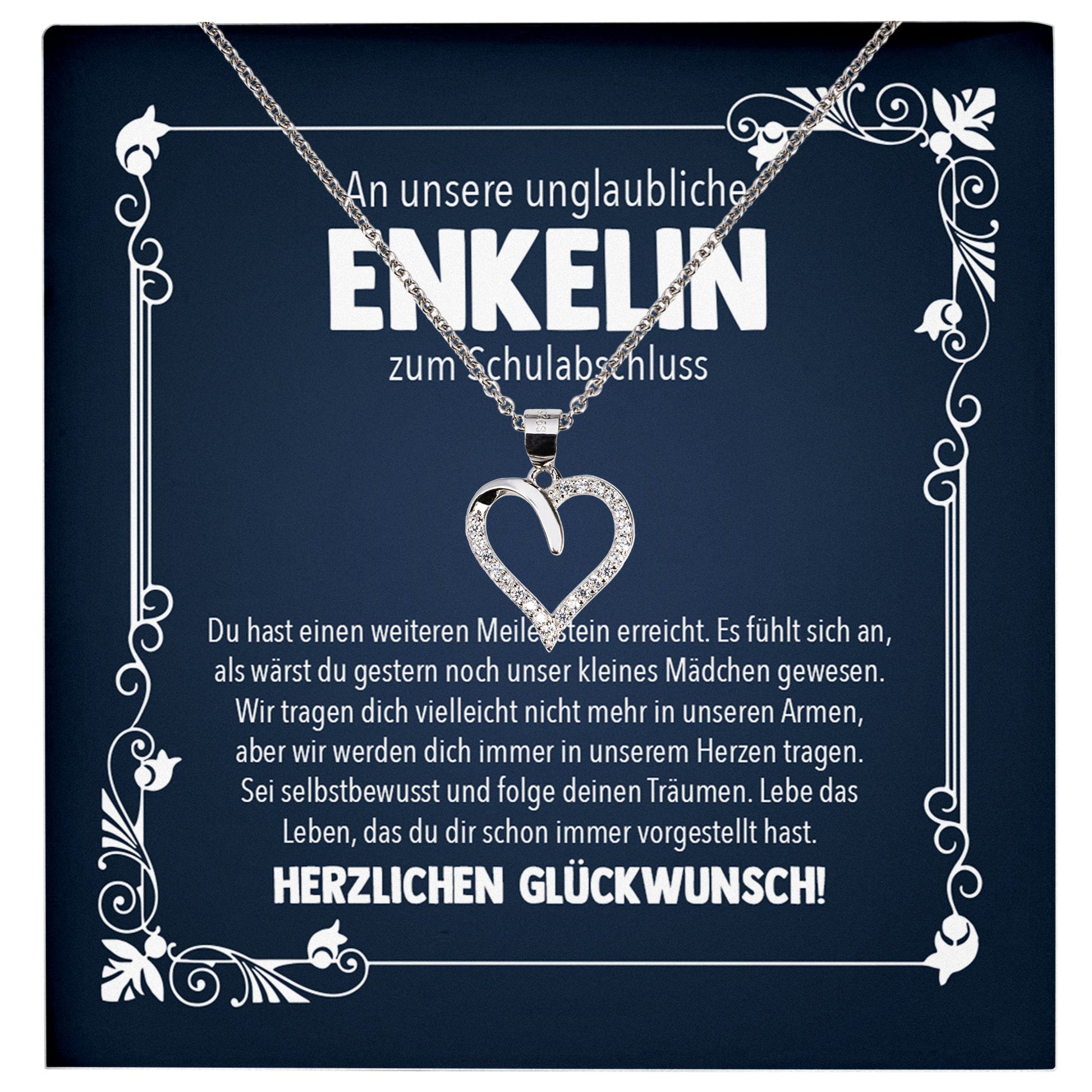 22Feels® Unsere Enkelin Schulabschluss Geschenk Mädchen Silber 925 Herz Halskette Karte Abiturientin Glückwunsch Frauen Schmuck Realschule Gymnasium-Schmuck mit Botschaftskarte - Herz21-22Feels