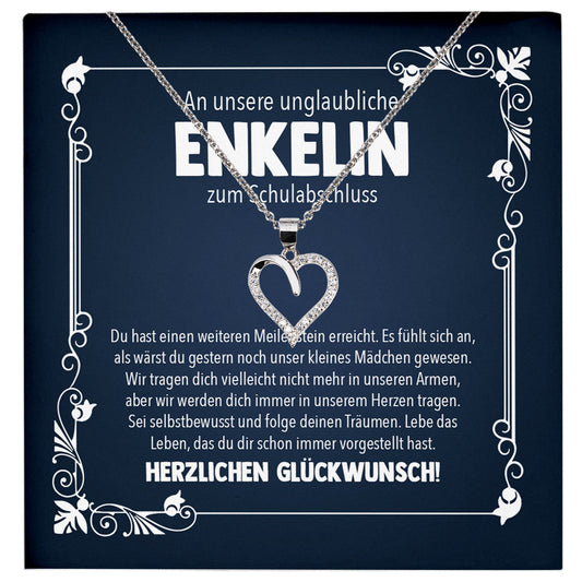 22Feels® Unsere Enkelin Schulabschluss Geschenk Mädchen Silber 925 Herz Halskette Karte Abiturientin Glückwunsch Frauen Schmuck Realschule Gymnasium-Schmuck mit Botschaftskarte - Herz21-22Feels