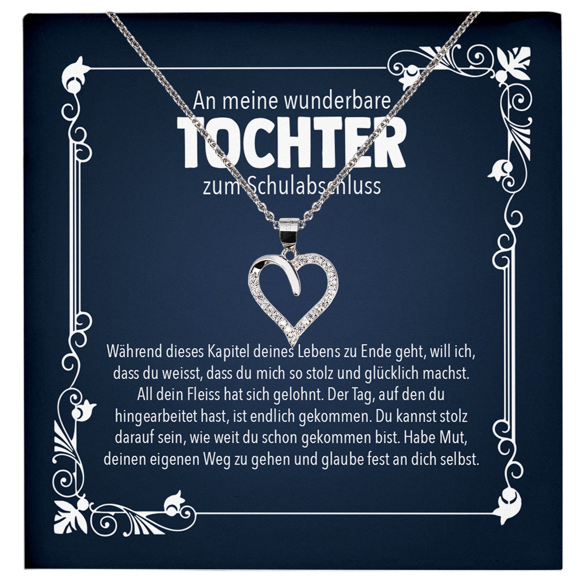 22Feels® Meine Tochter Schulabschluss Geschenk Mädchen Silber 925 Herz Halskette Karte Abiturientin Glückwunsch Frauen Schmuck Realschule Gymnasium-Schmuck mit Botschaftskarte - Herz21-22Feels