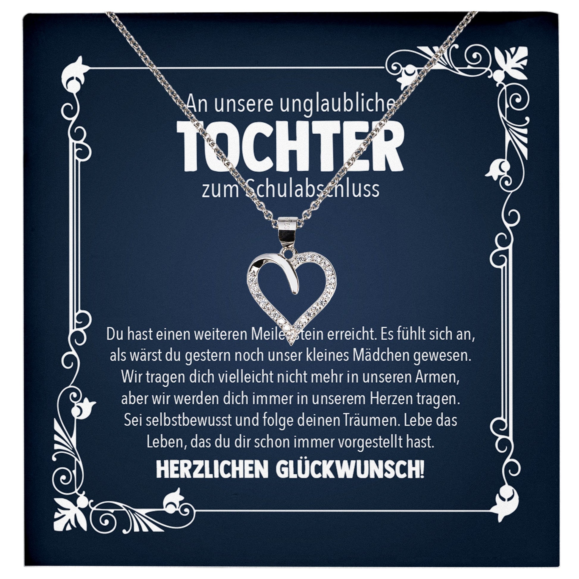 22Feels® Unsere Tochter Schulabschluss Geschenk Mädchen Silber 925 Herz Halskette Karte Abiturientin Glückwunsch Frauen Schmuck Realschule Gymnasium-Schmuck mit Botschaftskarte - Herz21-22Feels