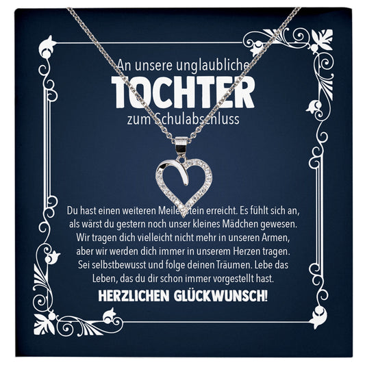 22Feels® Unsere Tochter Schulabschluss Geschenk Mädchen Silber 925 Herz Halskette Karte Abiturientin Glückwunsch Frauen Schmuck Realschule Gymnasium-Schmuck mit Botschaftskarte - Herz21-22Feels