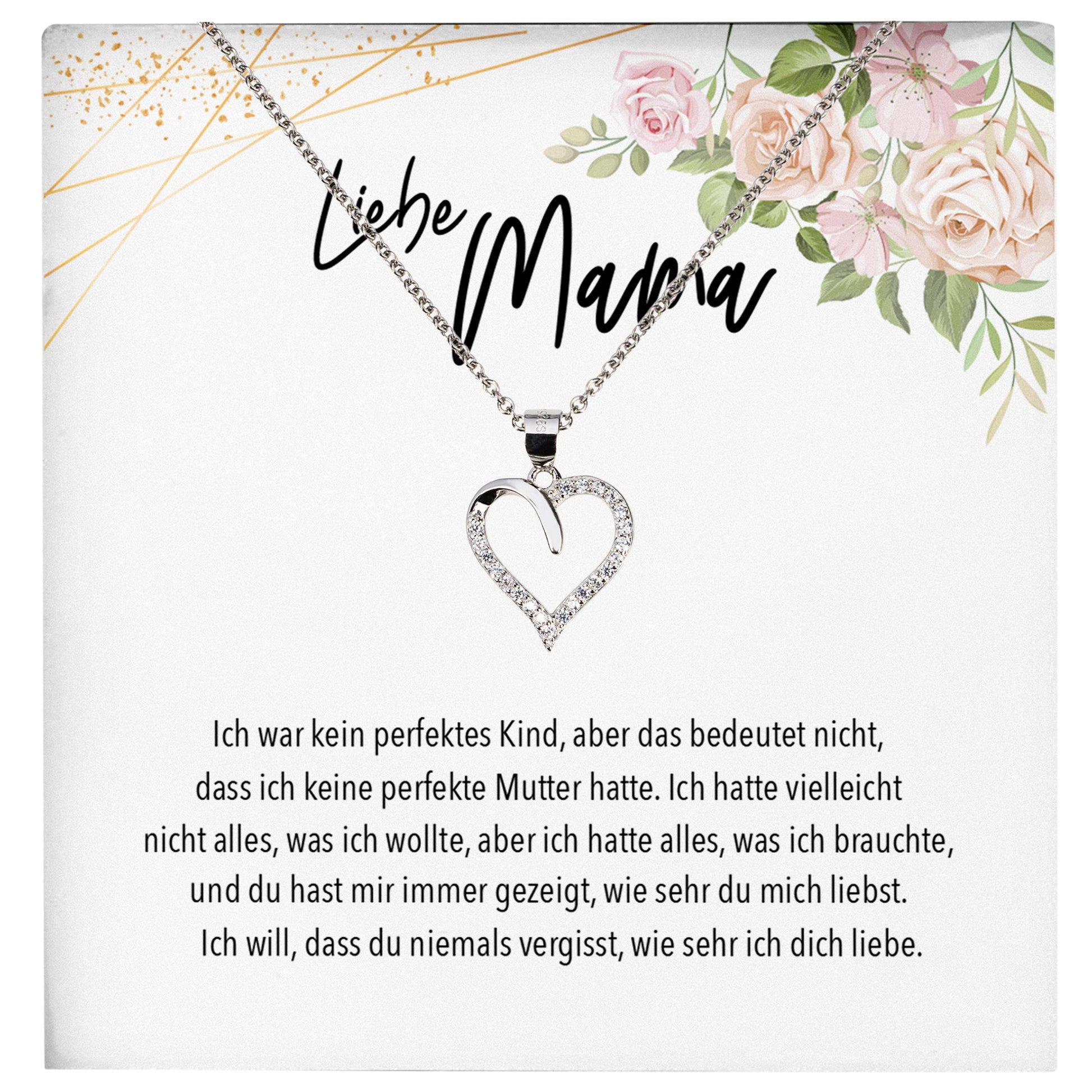 22Feels® Liebe Mama Geschenk Silber 925/000 Herz Halskette Muttertag Frauen Schmuck mit Karte Mutter Geburtstag Weihnachten Damen Collier Eltern-Schmuck mit Botschaftskarte - Herz21-22Feels
