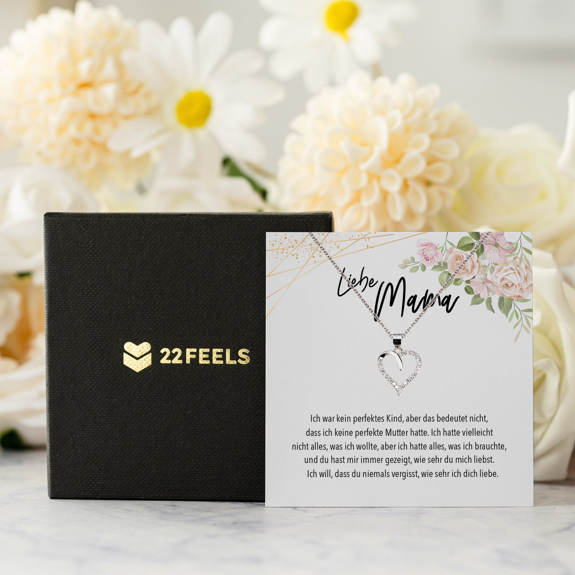 22Feels® Liebe Mama Geschenk Silber 925/000 Herz Halskette Muttertag Frauen Schmuck mit Karte Mutter Geburtstag Weihnachten Damen Collier Eltern-Schmuck mit Botschaftskarte - Herz21-22Feels