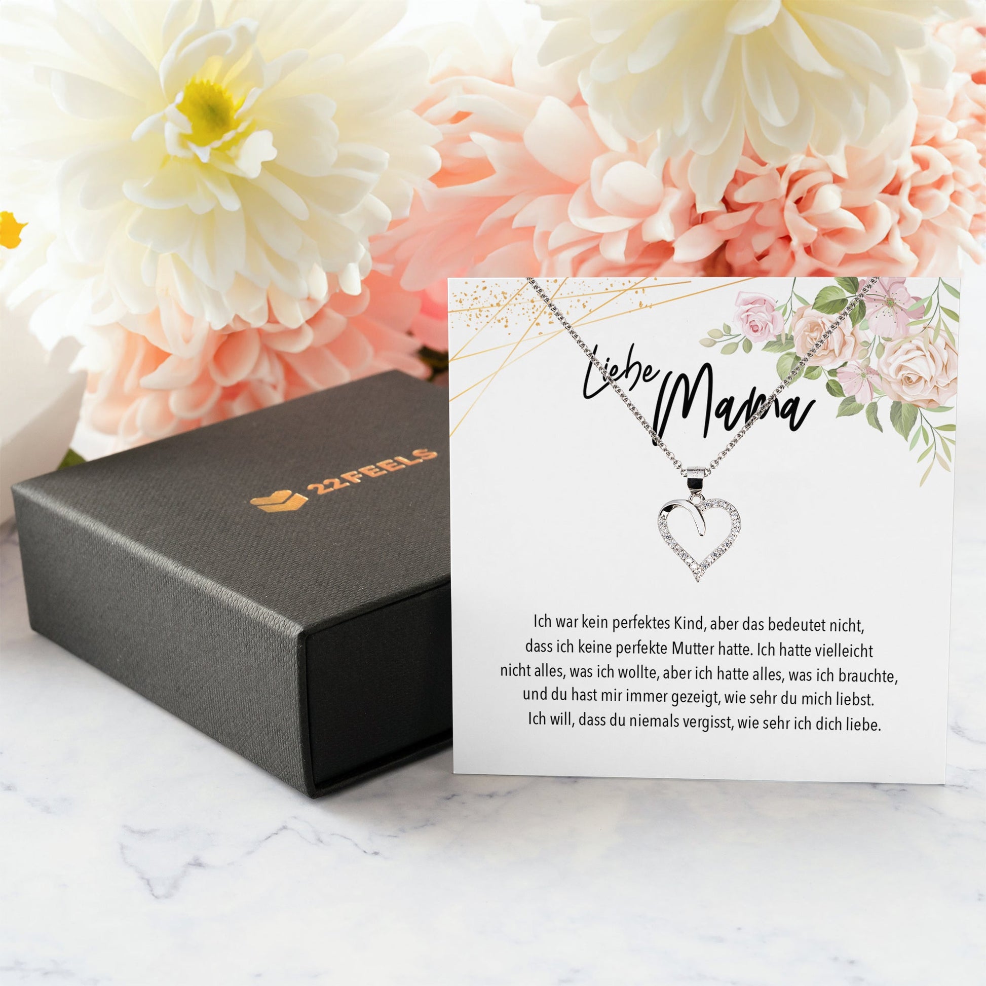 22Feels® Liebe Mama Geschenk Silber 925/000 Herz Halskette Muttertag Frauen Schmuck mit Karte Mutter Geburtstag Weihnachten Damen Collier Eltern-Schmuck mit Botschaftskarte - Herz21-22Feels