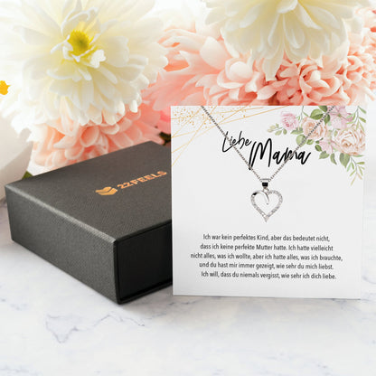 22Feels® Liebe Mama Geschenk Silber 925/000 Herz Halskette Muttertag Frauen Schmuck mit Karte Mutter Geburtstag Weihnachten Damen Collier Eltern-Schmuck mit Botschaftskarte - Herz21-22Feels