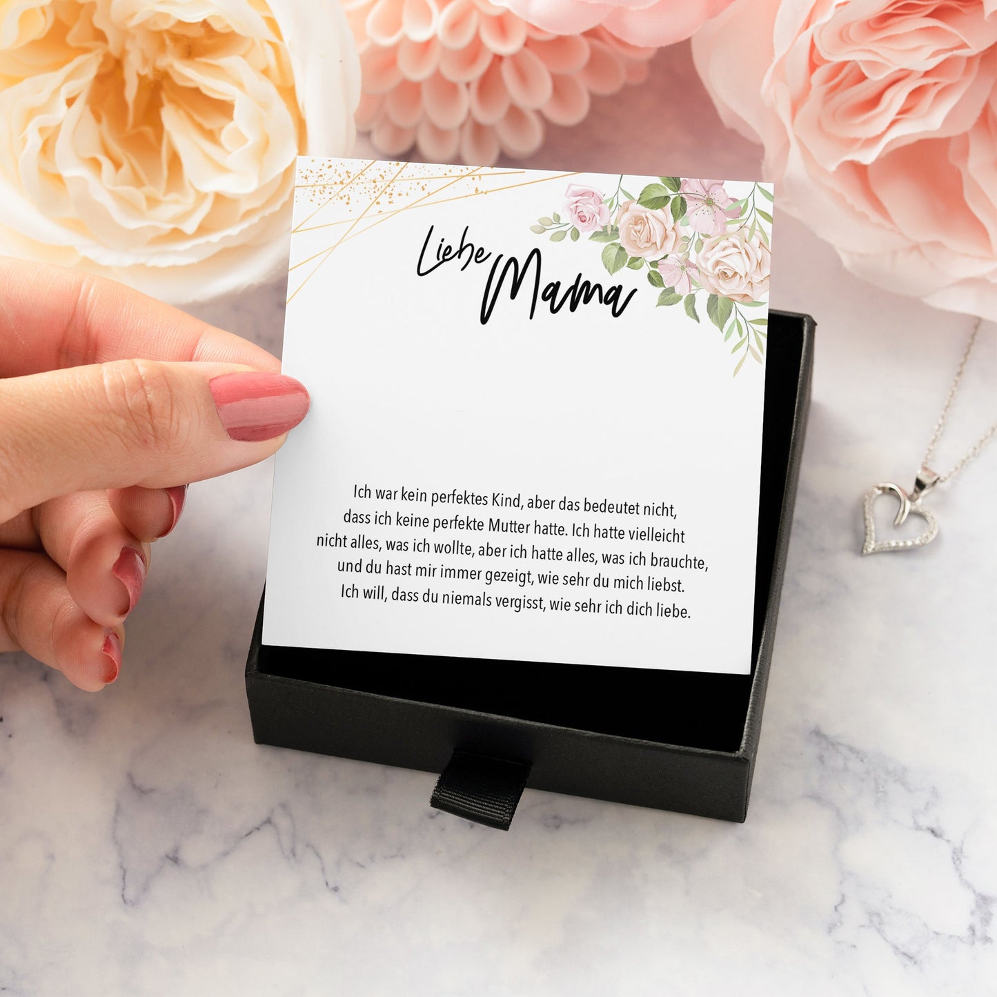 22Feels® Liebe Mama Geschenk Silber 925/000 Herz Halskette Muttertag Frauen Schmuck mit Karte Mutter Geburtstag Weihnachten Damen Collier Eltern-Schmuck mit Botschaftskarte - Herz21-22Feels