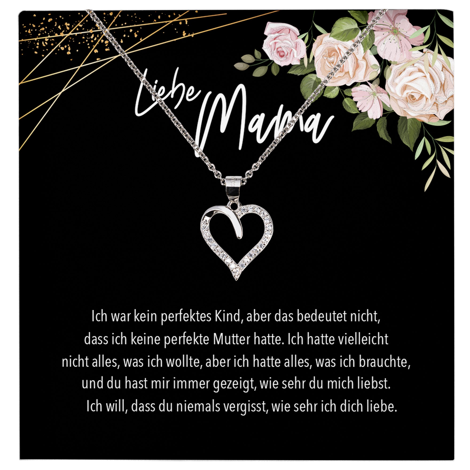 22Feels® Liebe Mama Geschenk Silber 925/000 Herz Halskette Muttertag Frauen Schmuck mit Karte Mutter Geburtstag Weihnachten Damen Collier Eltern-Schmuck mit Botschaftskarte - Herz21-22Feels