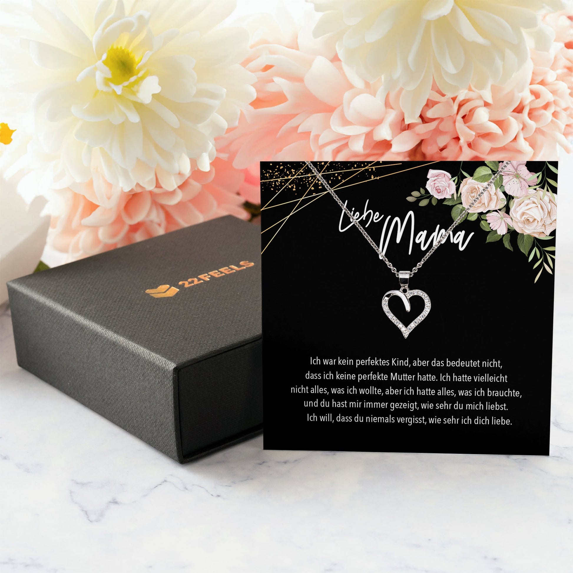 22Feels® Liebe Mama Geschenk Silber 925/000 Herz Halskette Muttertag Frauen Schmuck mit Karte Mutter Geburtstag Weihnachten Damen Collier Eltern-Schmuck mit Botschaftskarte - Herz21-22Feels