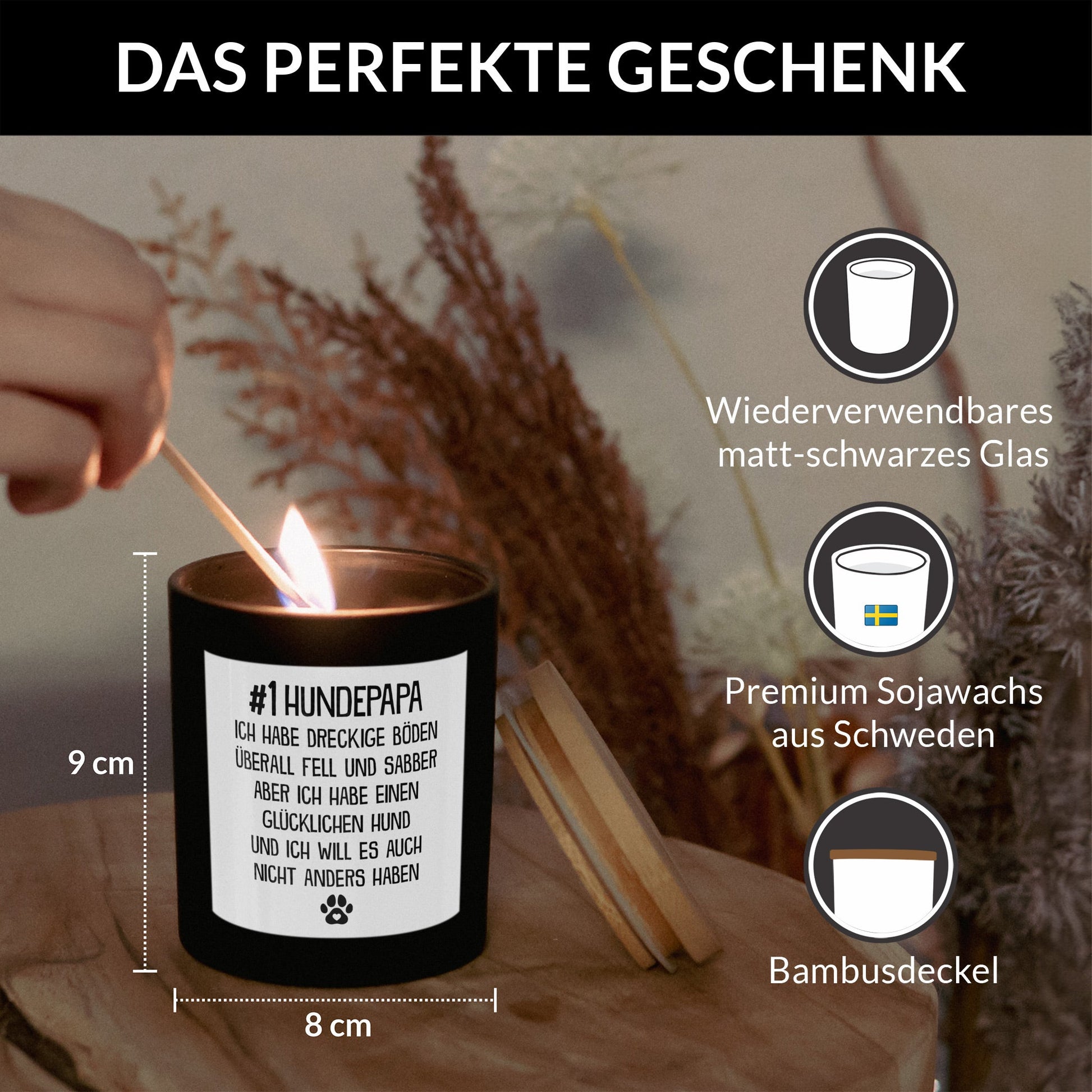 22Feels® Hundepapa Geschenk HANDGEMACHTE Sojawachs Duft-Kerze im Glas (ZITRUS, VEGAN)-Spruchkerzen B1K1-22Feels