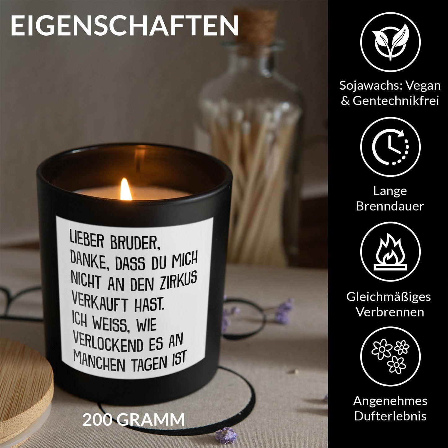 22Feels® Bruder Geschenk HANDGEMACHTE Sojawachs Duft-Kerze im Glas (ZITRUS, VEGAN)-Spruchkerzen B1K1-22Feels