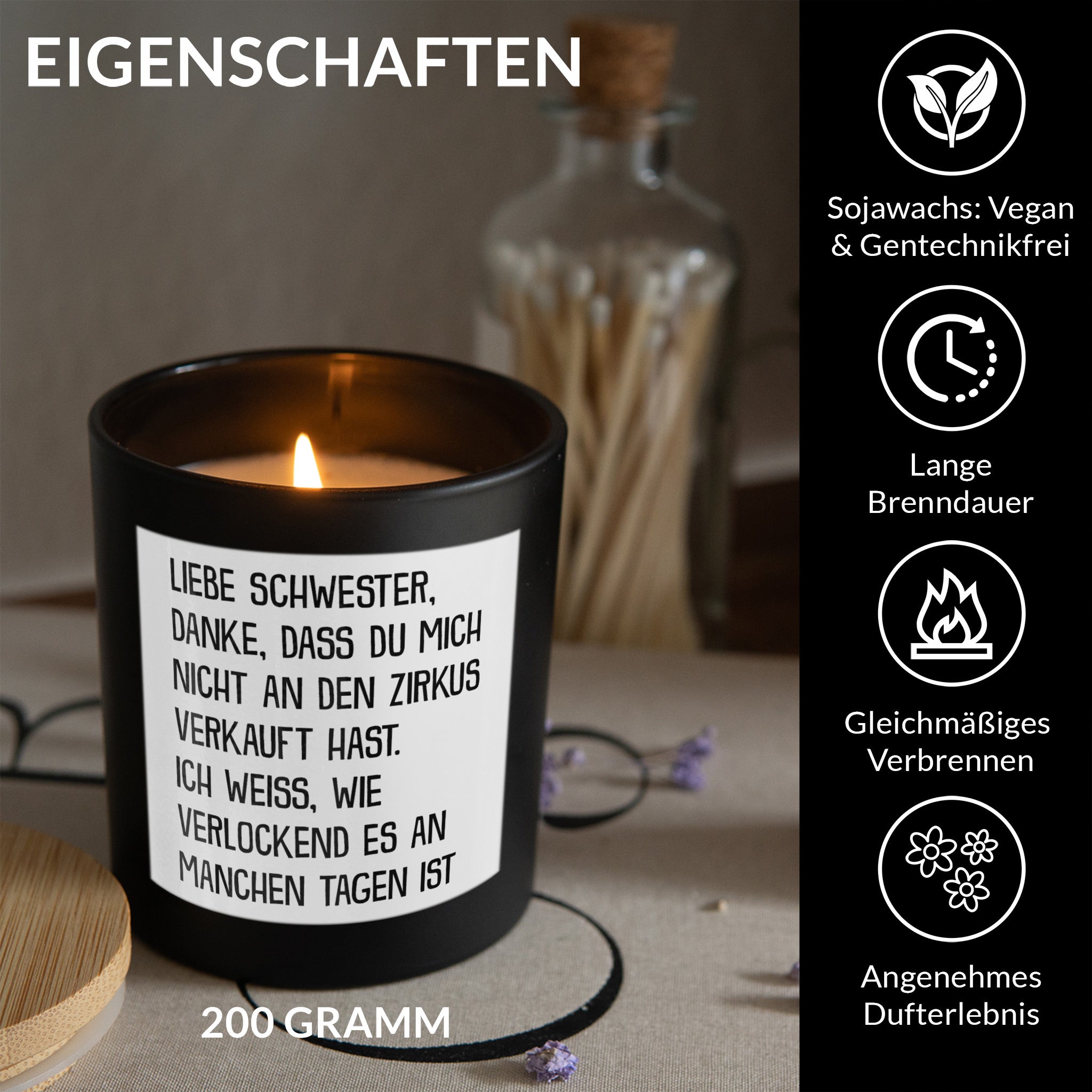 22Feels® Schwester Geschenk HANDGEMACHTE Sojawachs Duft-Kerze im Glas (ZITRUS, VEGAN)-Spruchkerzen B1K1-22Feels