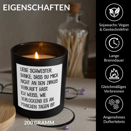 22Feels® Schwester Geschenk HANDGEMACHTE Sojawachs Duft-Kerze im Glas (ZITRUS, VEGAN)-Spruchkerzen B1K1-22Feels