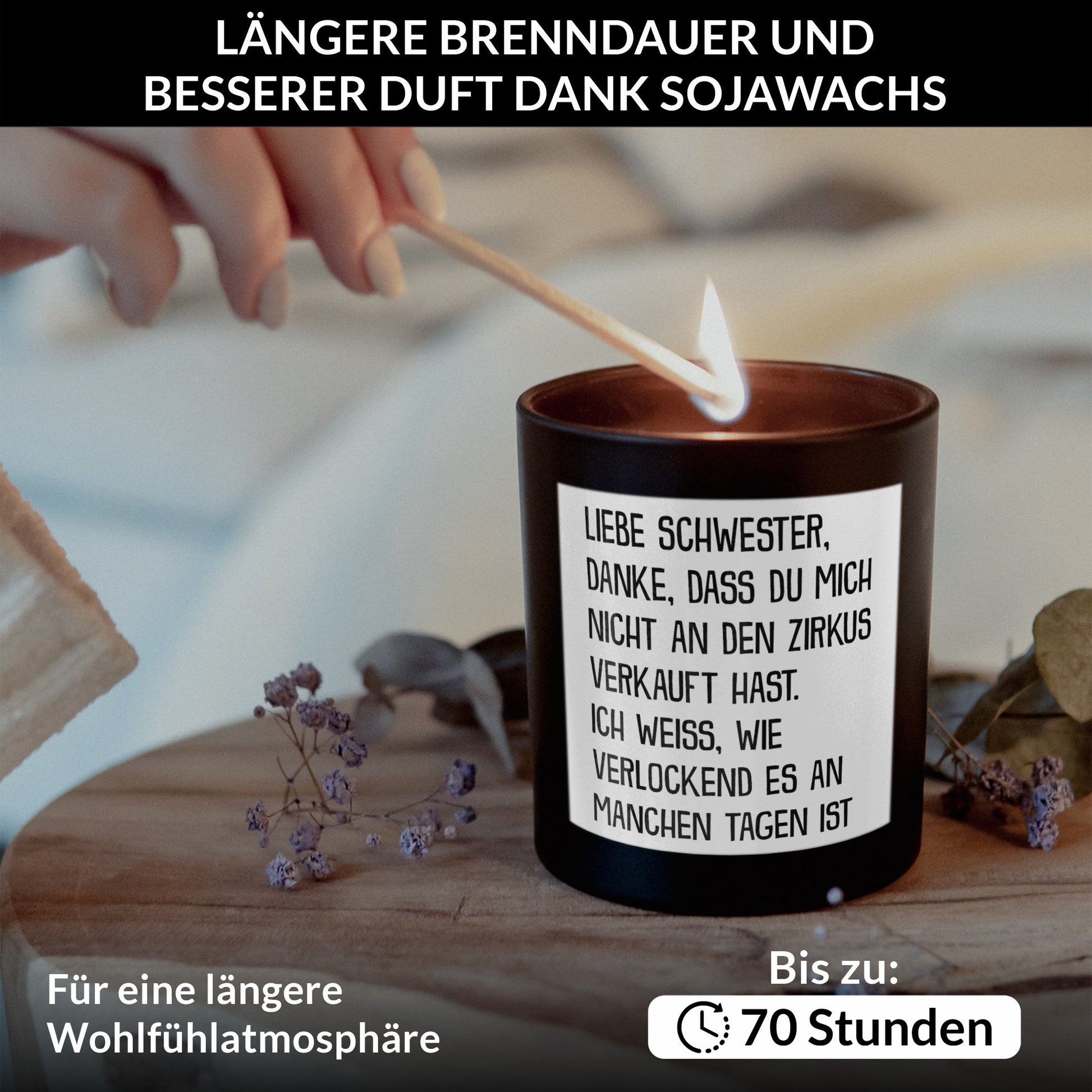 22Feels® Schwester Geschenk HANDGEMACHTE Sojawachs Duft-Kerze im Glas (ZITRUS, VEGAN)-Spruchkerzen B1K1-22Feels