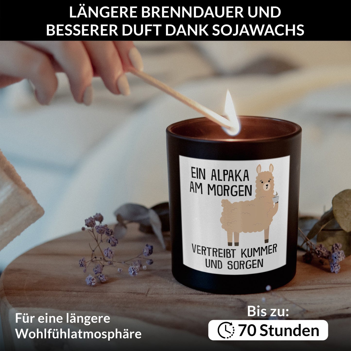 22Feels® Lustige Spruchkerze Frauen Alpaka Geschenk HANDGEMACHTE Sojawachs Duft-Kerze im Glas (ZITRUS, VEGAN)-Spruchkerzen B1K1-22Feels