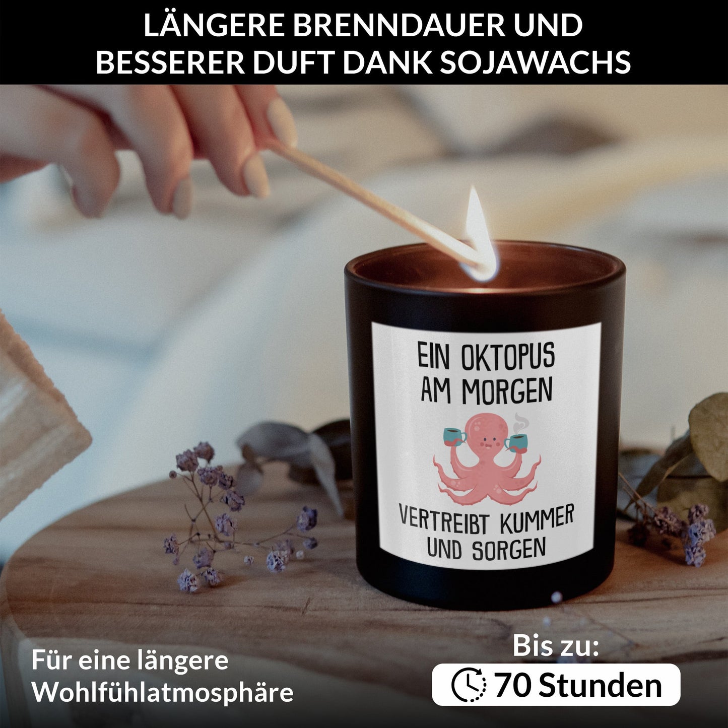 22Feels® Lustige Spruchkerze Frauen Oktopus Geschenk HANDGEMACHTE Sojawachs Duft-Kerze im Glas (ZITRUS, VEGAN)-Spruchkerzen B1K1-22Feels