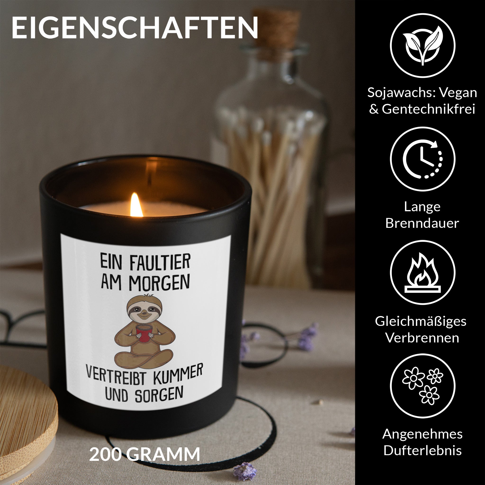 22Feels® Lustige Spruchkerze Frauen Faultier Geschenk HANDGEMACHTE Sojawachs Duft-Kerze im Glas (ZITRUS, VEGAN)-Spruchkerzen B1K1-22Feels