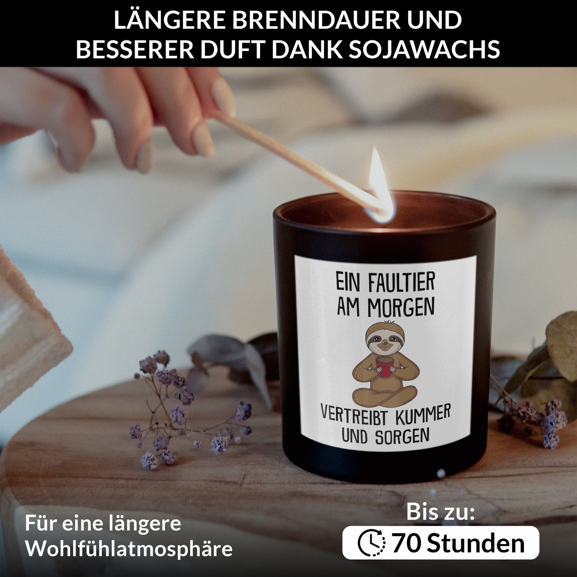 22Feels® Lustige Spruchkerze Frauen Faultier Geschenk HANDGEMACHTE Sojawachs Duft-Kerze im Glas (ZITRUS, VEGAN)-Spruchkerzen B1K1-22Feels