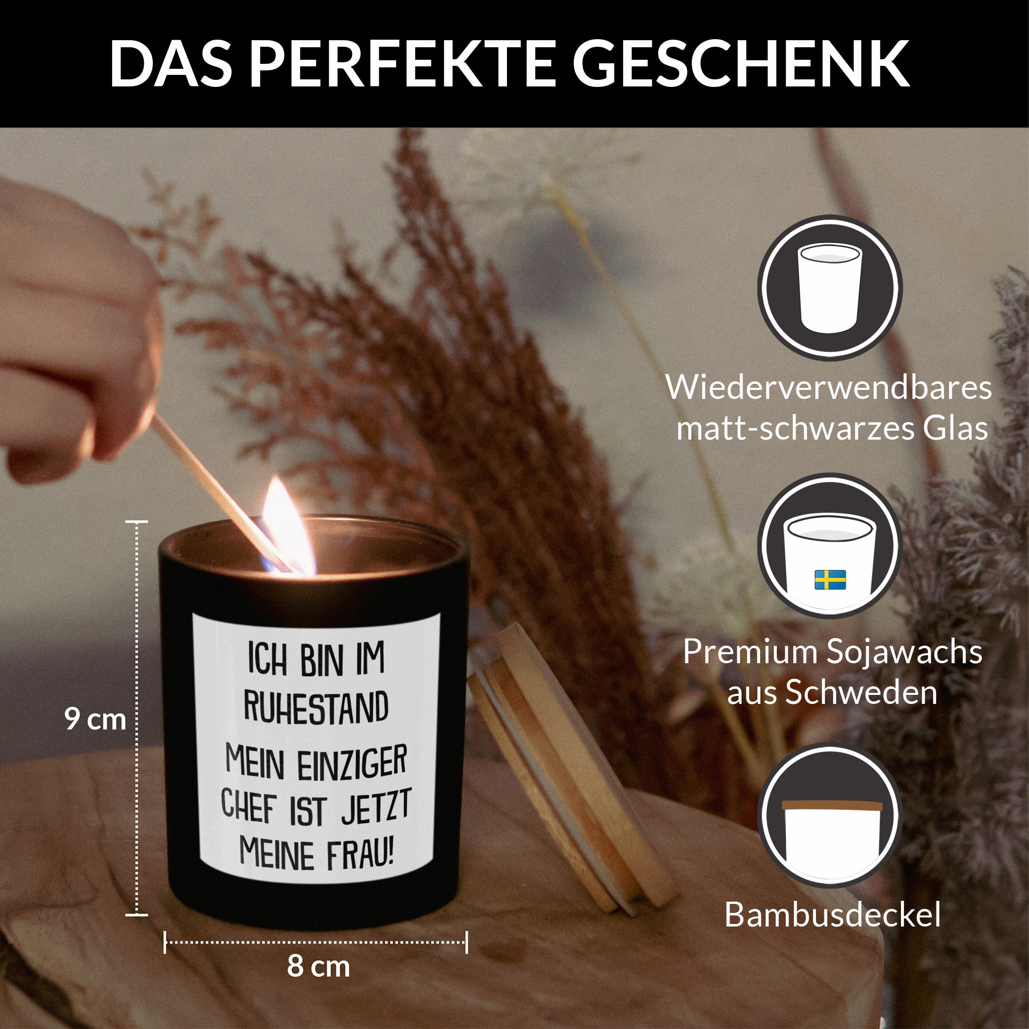 22Feels® Rentner Geschenk HANDGEMACHTE Sojawachs Duft-Kerze im Glas (ZITRUS, VEGAN)-Spruchkerzen B1K1-22Feels