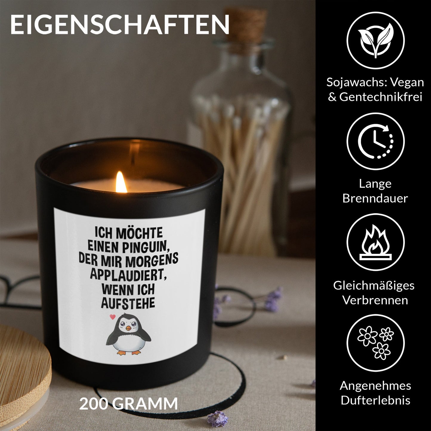 22Feels® Lustige Spruchkerze Frauen Pinguin Geschenk HANDGEMACHTE Sojawachs Duft-Kerze im Glas (ZITRUS, VEGAN)-Spruchkerzen B1K1-22Feels