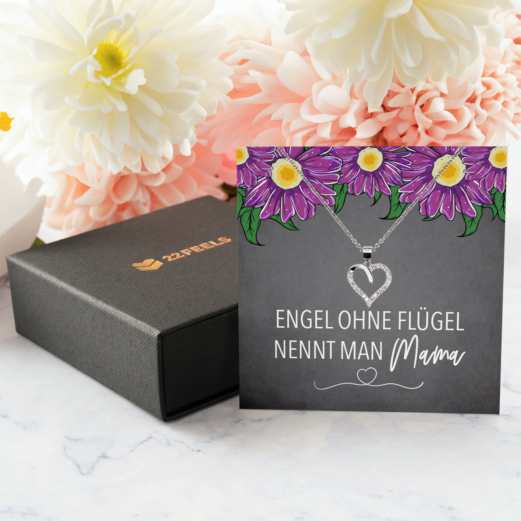 22Feels® Mama Geschenk Muttertag Geburtstag Frauen Schmuck mit Karte Herz Halskette Echt Silber Weihnachten Idee von Tochter oder Sohn-Schmuck mit Botschaftskarte - Herz21-22Feels