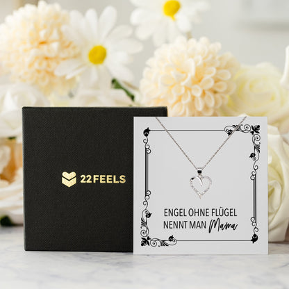 22Feels® Mama Geschenk Muttertag Geburtstag Frauen Schmuck mit Karte Herz Halskette Echt Silber Weihnachten Idee von Tochter oder Sohn-Schmuck mit Botschaftskarte - Herz21-22Feels