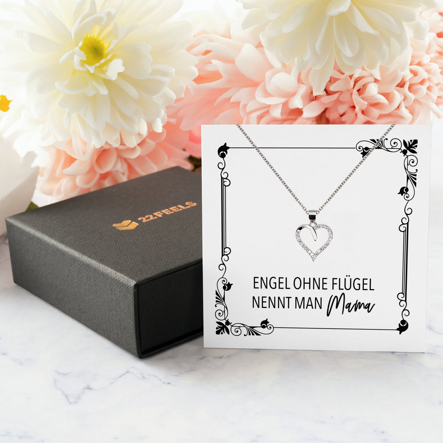 22Feels® Mama Geschenk Muttertag Geburtstag Frauen Schmuck mit Karte Herz Halskette Echt Silber Weihnachten Idee von Tochter oder Sohn-Schmuck mit Botschaftskarte - Herz21-22Feels