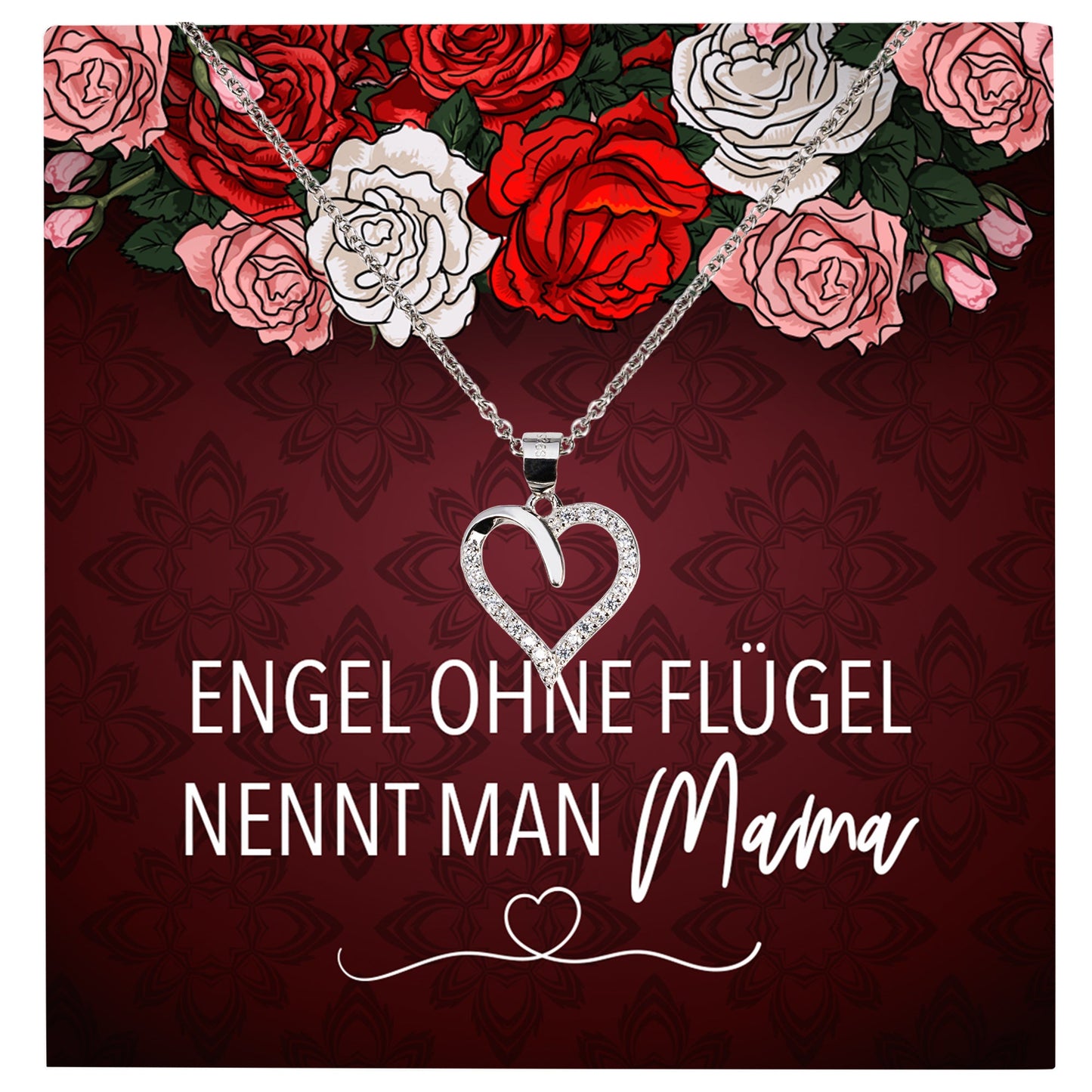 22Feels® Mama Geschenk Muttertag Geburtstag Frauen Schmuck mit Karte Herz Halskette Echt Silber Weihnachten Idee von Tochter oder Sohn-Schmuck mit Botschaftskarte - Herz21-22Feels