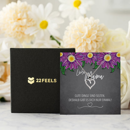 22Feels® Mama Geschenk Muttertag Geburtstag Frauen Schmuck mit Karte Herz Halskette Echt Silber Weihnachten Idee von Tochter oder Sohn-Schmuck mit Botschaftskarte - Herz21-22Feels