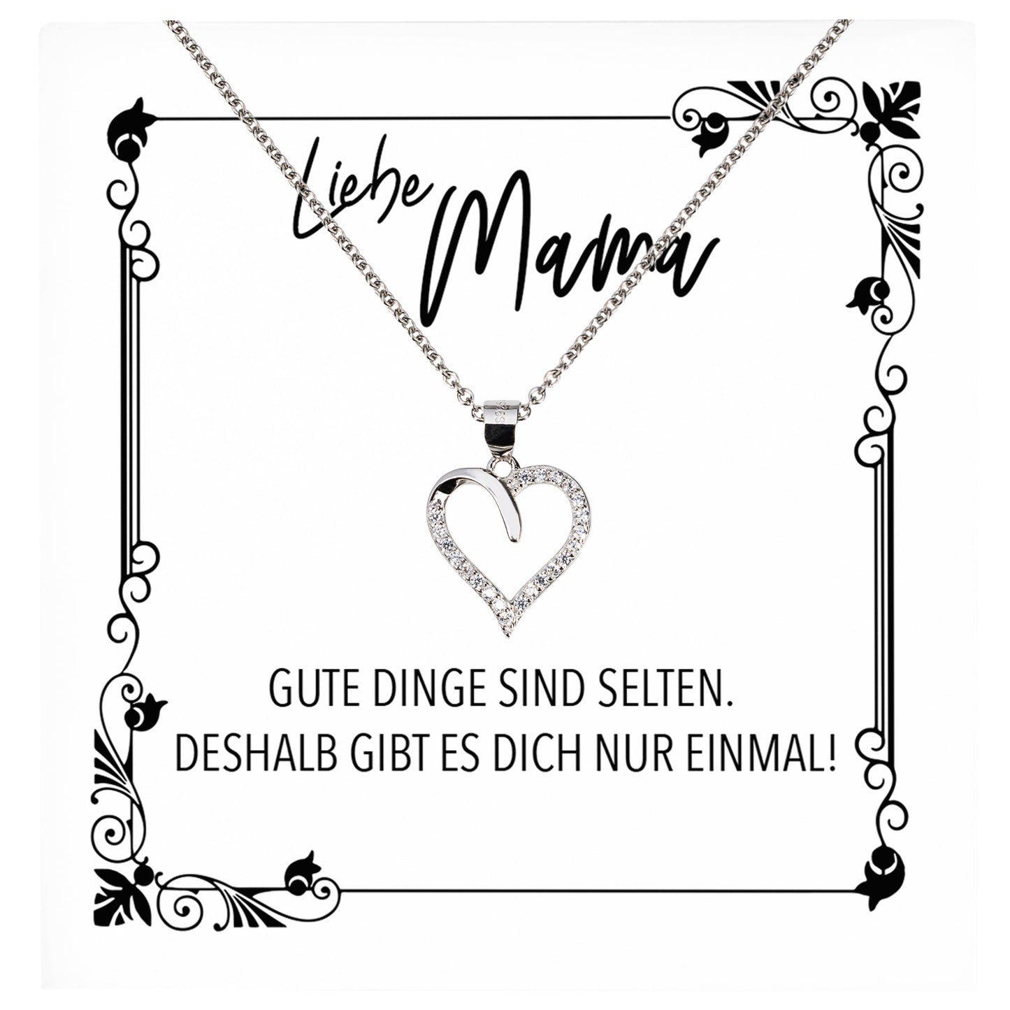 22Feels® Mama Geschenk Muttertag Geburtstag Frauen Schmuck mit Karte Herz Halskette Echt Silber Weihnachten Idee von Tochter oder Sohn-Schmuck mit Botschaftskarte - Herz21-22Feels