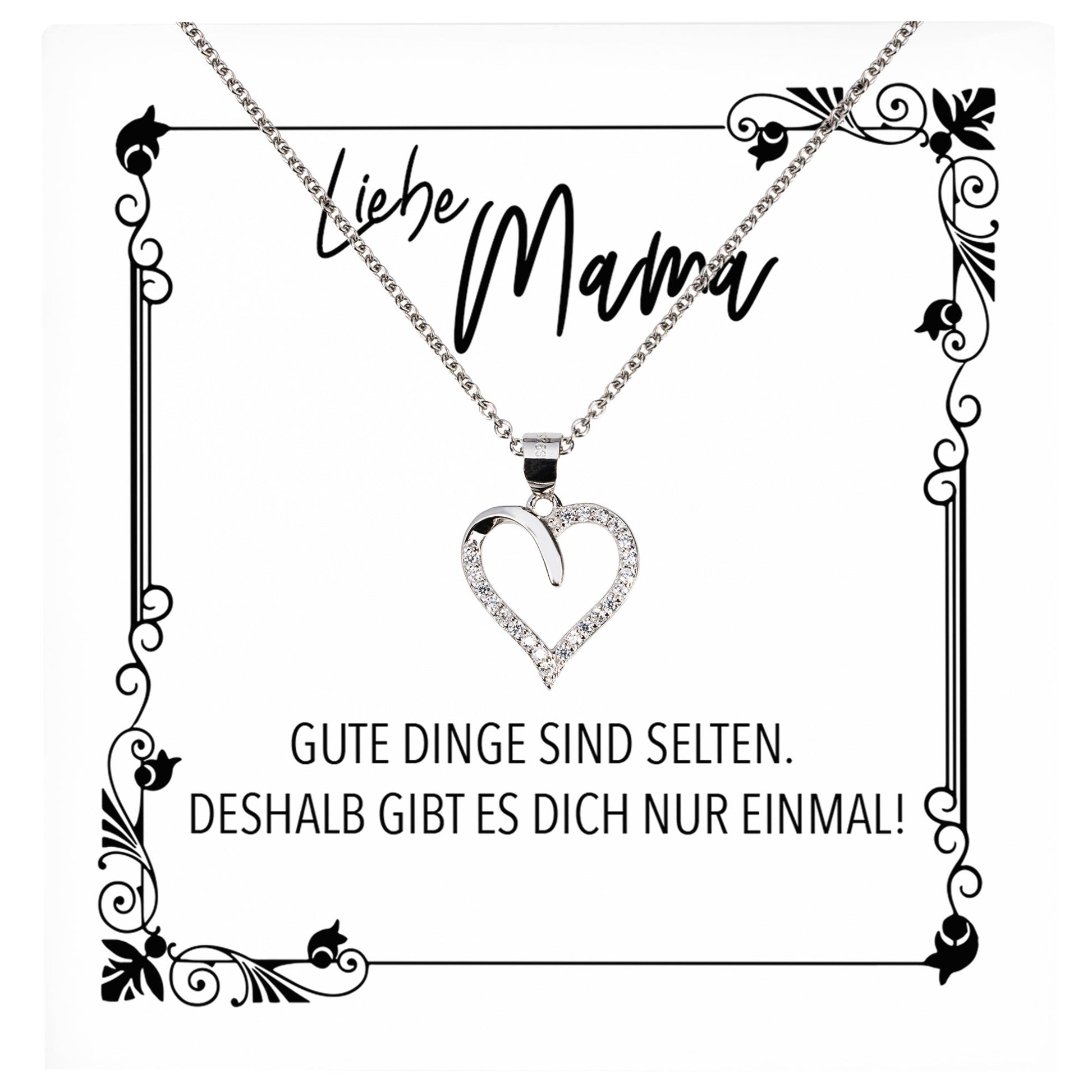 22Feels® Mama Geschenk Muttertag Geburtstag Frauen Schmuck mit Karte Herz Halskette Echt Silber Weihnachten Idee von Tochter oder Sohn-Schmuck mit Botschaftskarte - Herz21-22Feels