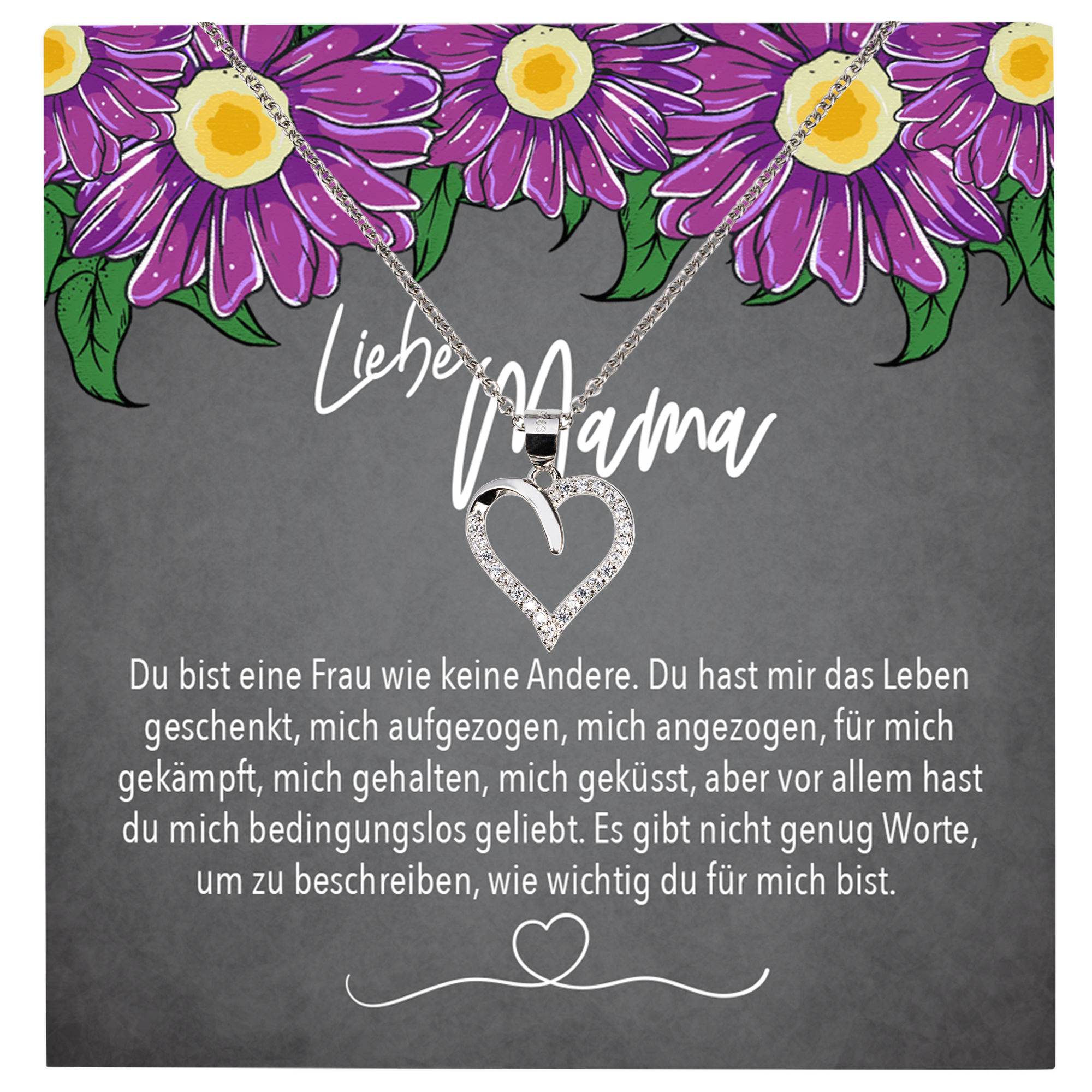 22Feels® Mama Geschenk Muttertag Geburtstag Frauen Schmuck mit Karte Herz Halskette Echt Silber Weihnachten Idee von Tochter oder Sohn-Schmuck mit Botschaftskarte - Herz21-22Feels