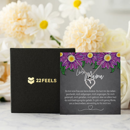 22Feels® Mama Geschenk Muttertag Geburtstag Frauen Schmuck mit Karte Herz Halskette Echt Silber Weihnachten Idee von Tochter oder Sohn-Schmuck mit Botschaftskarte - Herz21-22Feels