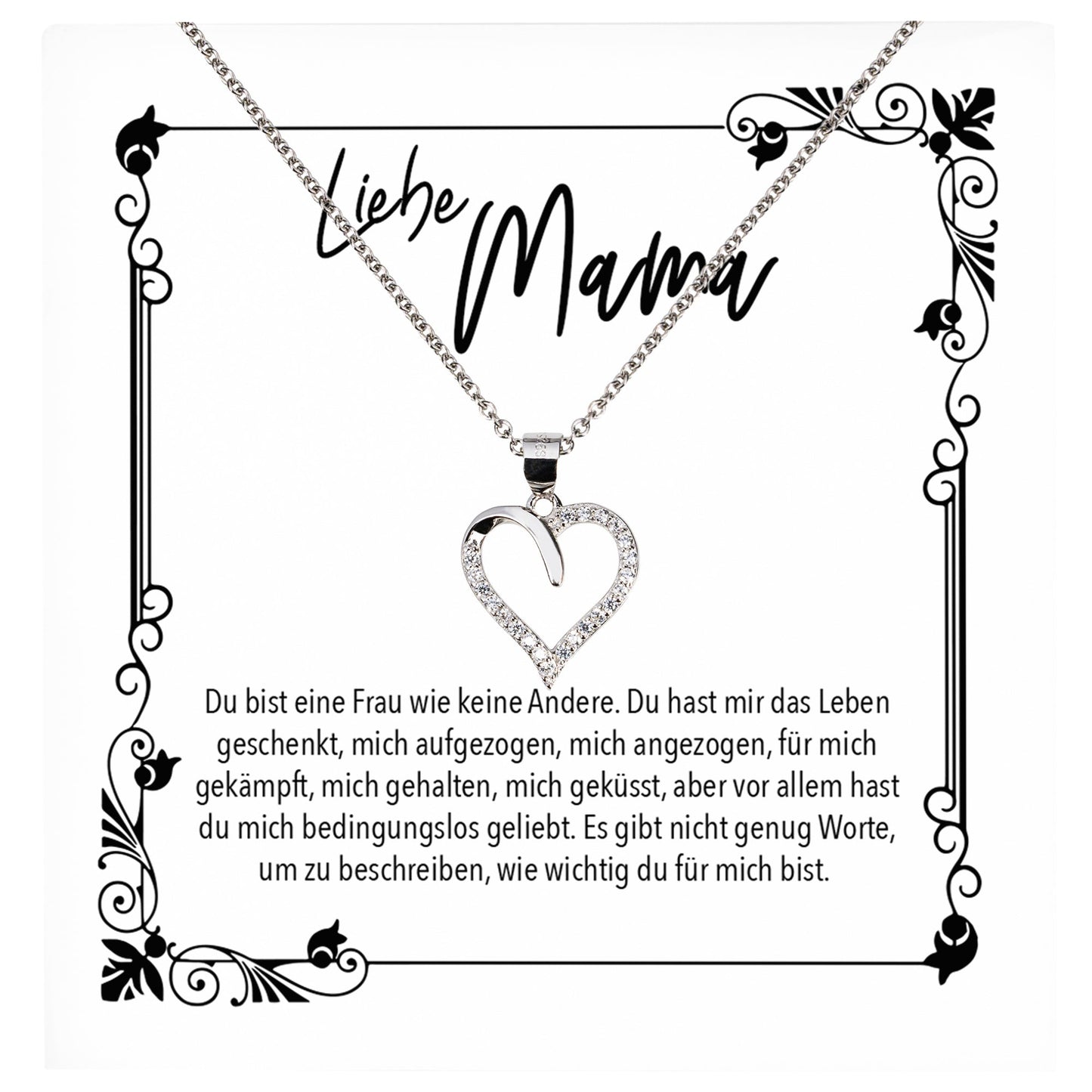 22Feels® Mama Geschenk Muttertag Geburtstag Frauen Schmuck mit Karte Herz Halskette Echt Silber Weihnachten Idee von Tochter oder Sohn-Schmuck mit Botschaftskarte - Herz21-22Feels