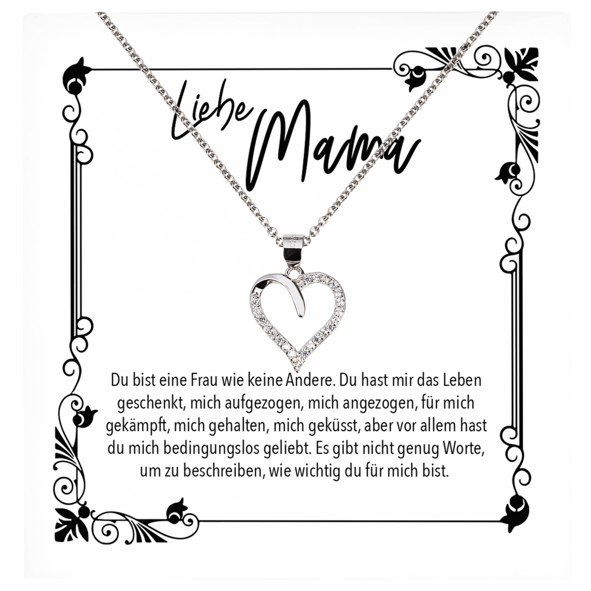 22Feels® Mama Geschenk Muttertag Geburtstag Frauen Schmuck mit Karte Herz Halskette Echt Silber Weihnachten Idee von Tochter oder Sohn-Schmuck mit Botschaftskarte - Herz21-22Feels