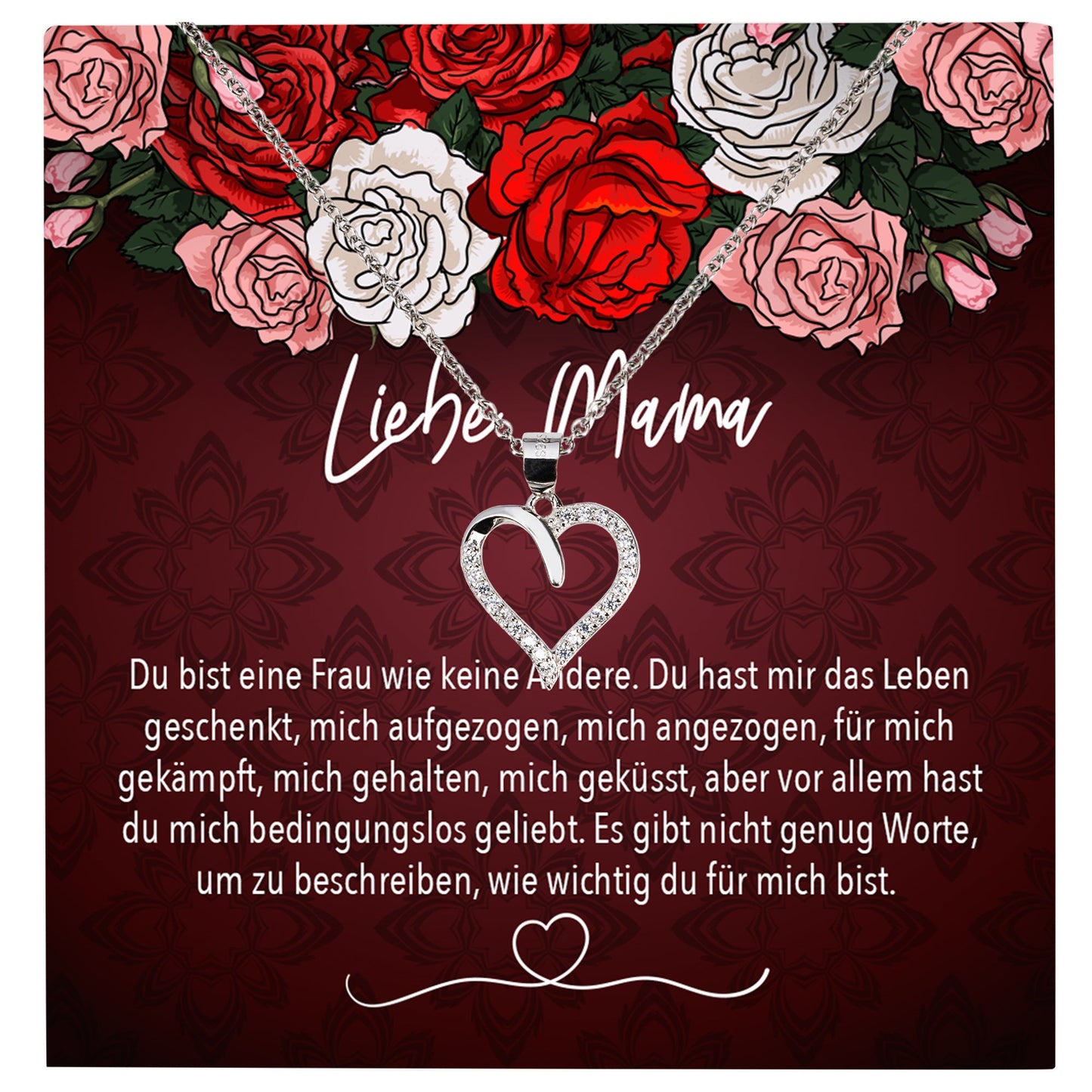 22Feels® Mama Geschenk Muttertag Geburtstag Frauen Schmuck mit Karte Herz Halskette Echt Silber Weihnachten Idee von Tochter oder Sohn-Schmuck mit Botschaftskarte - Herz21-22Feels