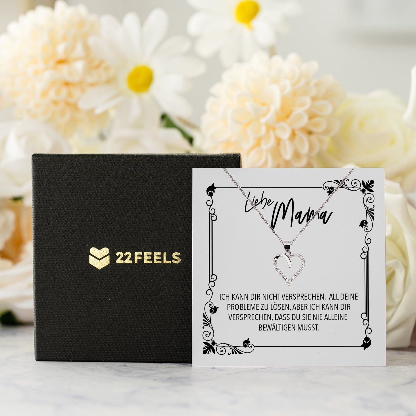 22Feels® Mama Geschenk Muttertag Geburtstag Frauen Schmuck mit Karte Herz Halskette Echt Silber Weihnachten Idee von Tochter oder Sohn-Schmuck mit Botschaftskarte - Herz21-22Feels