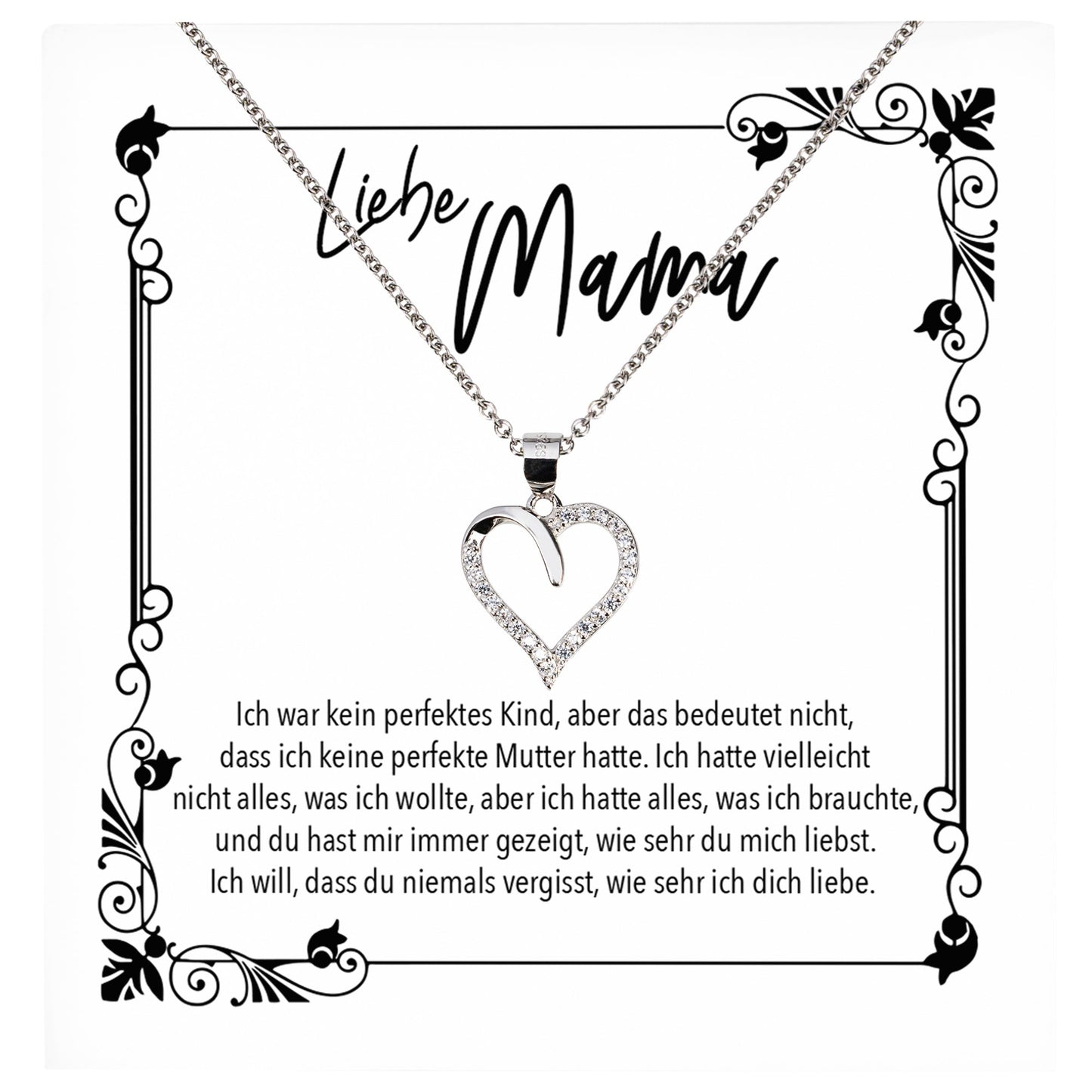 22Feels® Mama Geschenk Muttertag Geburtstag Frauen Schmuck mit Karte Herz Halskette Echt Silber Weihnachten Idee von Tochter oder Sohn-Schmuck mit Botschaftskarte - Herz21-22Feels