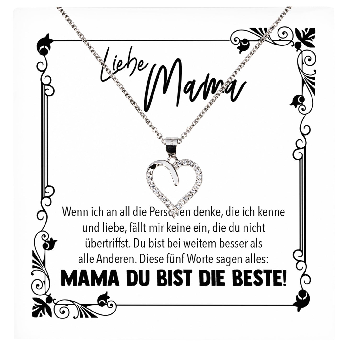 22Feels® Mama Geschenk Muttertag Geburtstag Frauen Schmuck mit Karte Herz Halskette Echt Silber Weihnachten Idee von Tochter oder Sohn-Schmuck mit Botschaftskarte - Herz21-22Feels