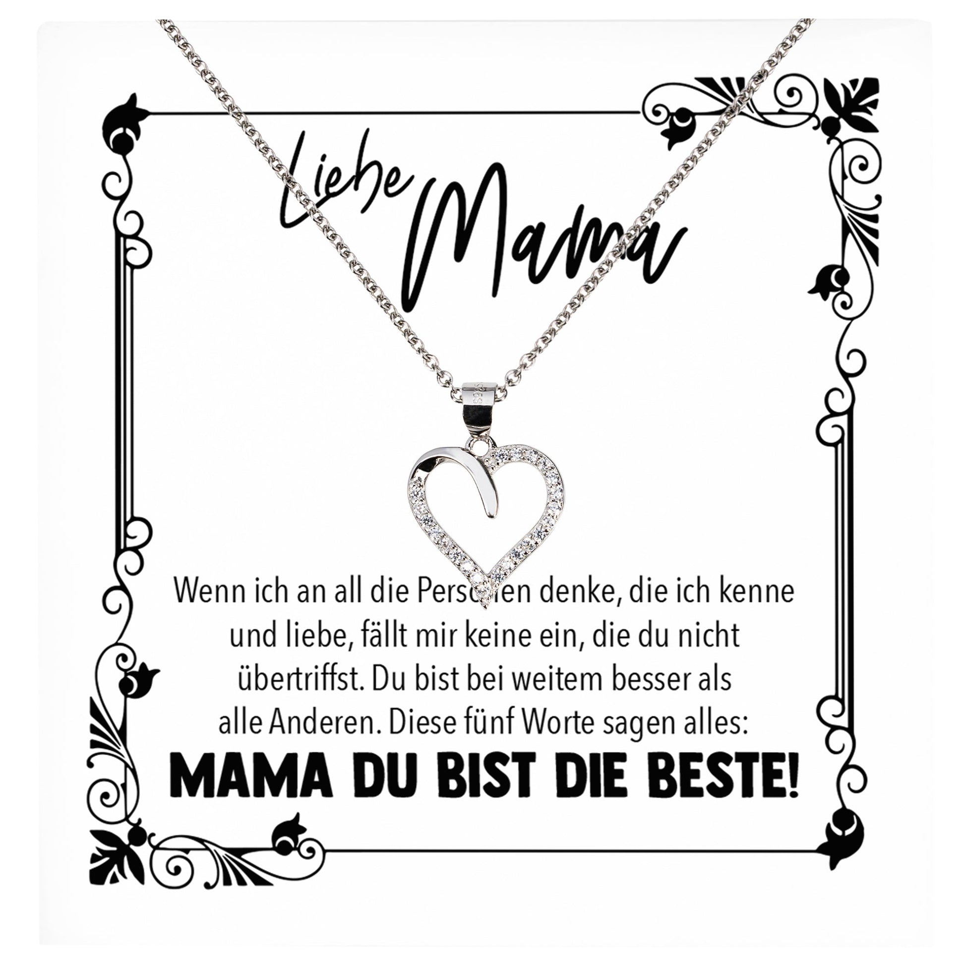 22Feels® Mama Geschenk Muttertag Geburtstag Frauen Schmuck mit Karte Herz Halskette Echt Silber Weihnachten Idee von Tochter oder Sohn-Schmuck mit Botschaftskarte - Herz21-22Feels